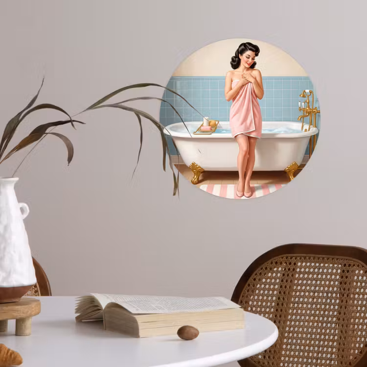 Badkamer - Vrouw - Roze Wandcirkel behangsticker klein -sfeer3