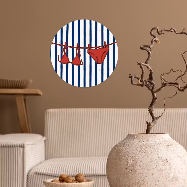 Badkleding - Waslijn - Zomer - Illustratie - Rood Wandcirkel behangsticker klein -sfeer1