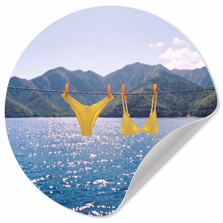 Badmode - Bikini - Zee - Bergen - Geel Wandcirkel behangsticker klein -3d