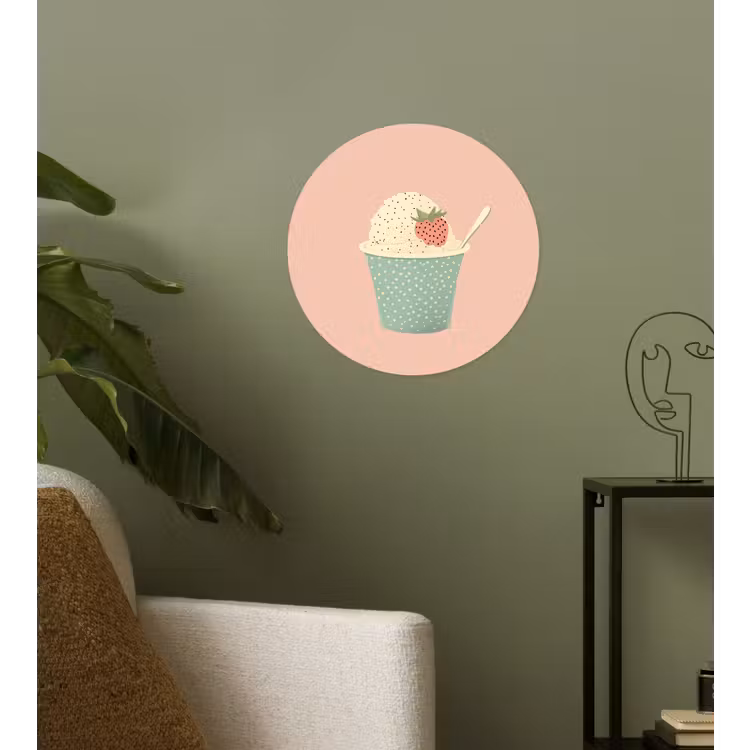 Bakje - Ijs - Aardbei - Roze Wandcirkel behangsticker klein -sfeer2