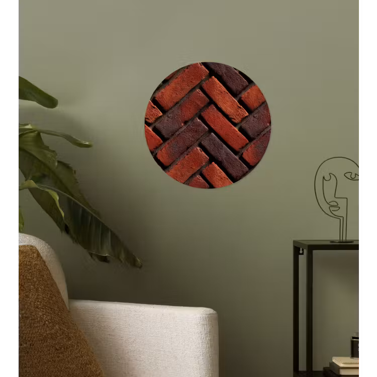 Bakstenen - Visgraat - Structuur - Roodbruin Wandcirkel behangsticker klein 186 -sfeer2