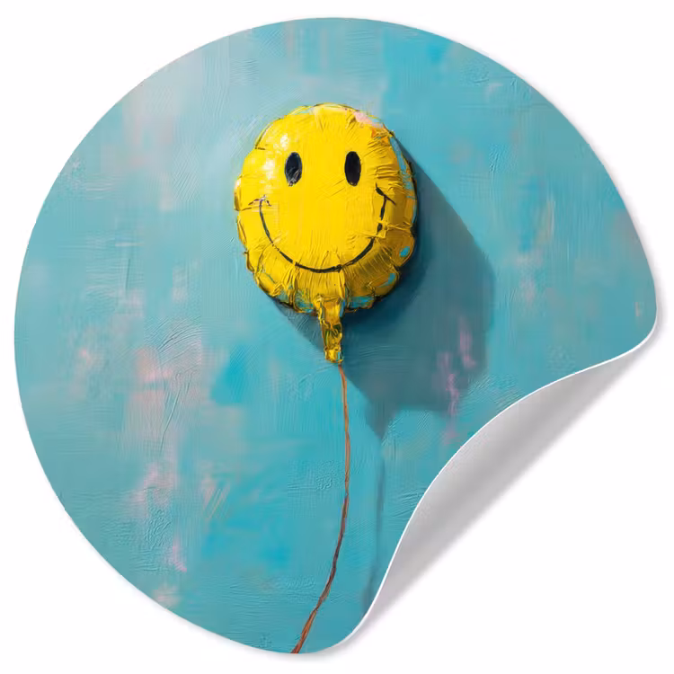 Ballon - Geel - Smiley Wandcirkel behangsticker klein -3d