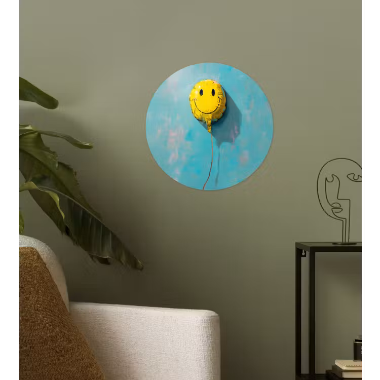Ballon - Geel - Smiley Wandcirkel behangsticker klein -sfeer2