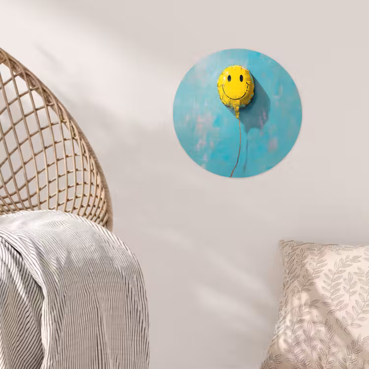 Ballon - Geel - Smiley Wandcirkel behangsticker klein -sfeer4