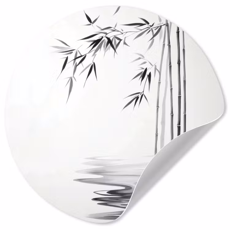 Bamboestammen - Water - Minimalistisch - Wit Wandcirkel behangsticker klein -3d