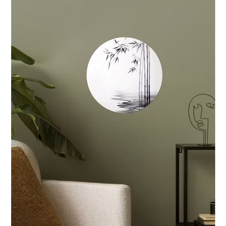 Bamboestammen - Water - Minimalistisch - Wit Wandcirkel behangsticker klein -sfeer2