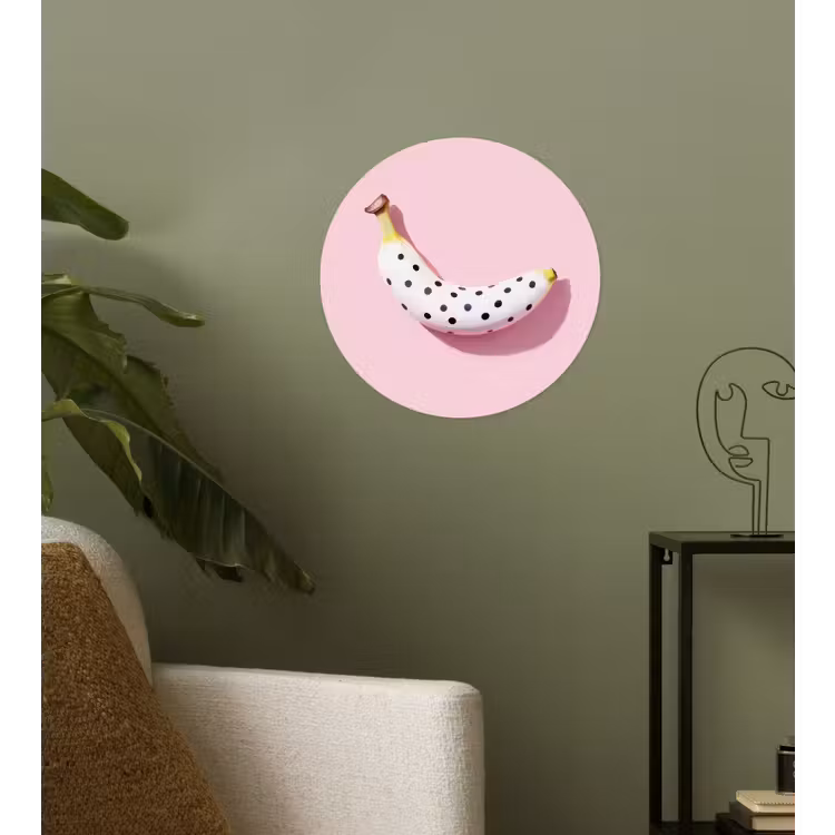 Banaan - Stippen - roze Wandcirkel behangsticker klein -sfeer2