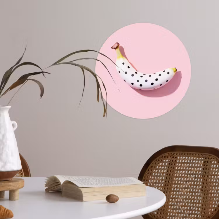 Banaan - Stippen - roze Wandcirkel behangsticker klein -sfeer3