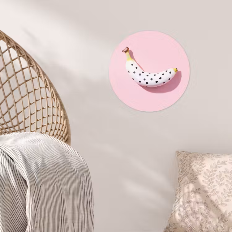 Banaan - Stippen - roze Wandcirkel behangsticker klein -sfeer4