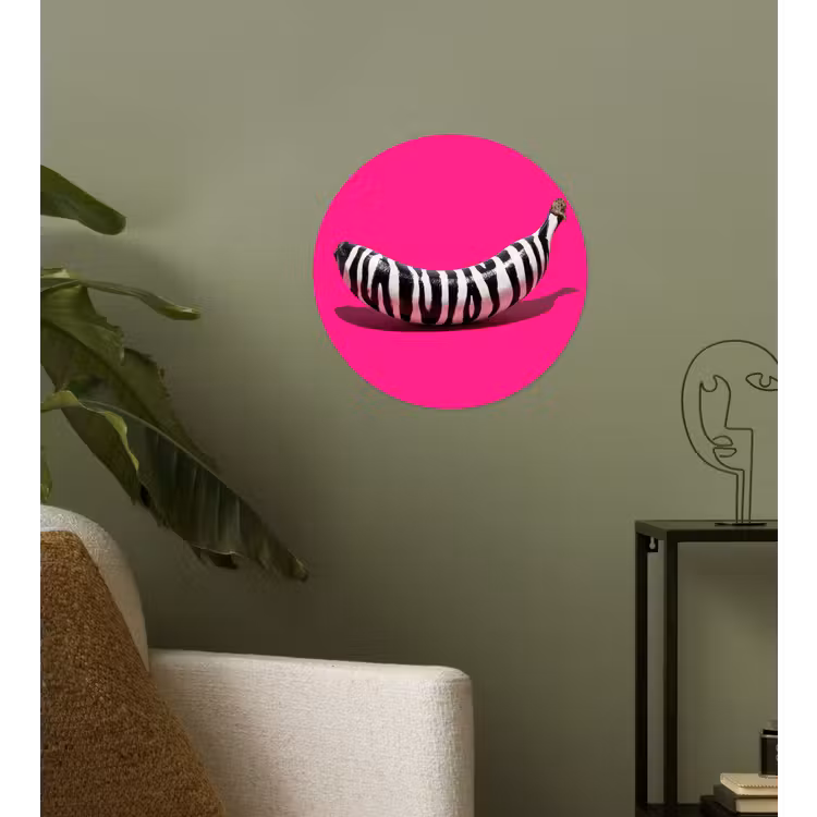 Banaan - Zebraprint - Roze Wandcirkel behangsticker klein -sfeer2