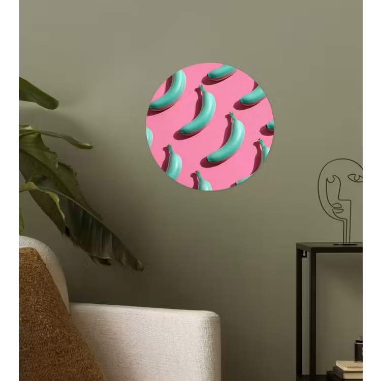 Bananen - Patroon - Blauw - Roze Wandcirkel behangsticker klein -sfeer2