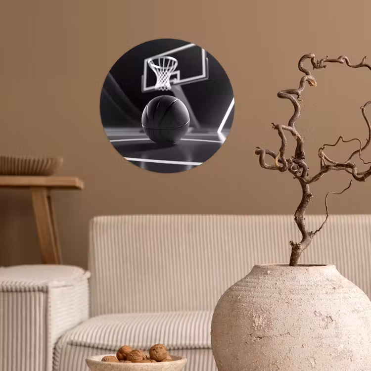 Basketbal - Basketbalveld - Lichtlijnen Wandcirkel behangsticker klein -sfeer1