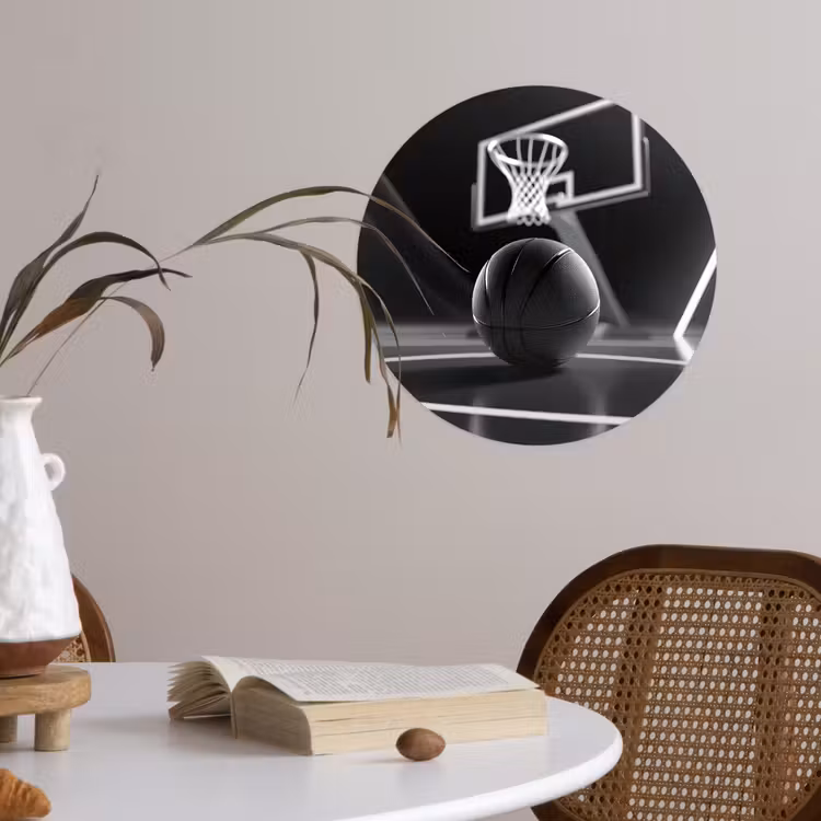 Basketbal - Basketbalveld - Lichtlijnen Wandcirkel behangsticker klein -sfeer3