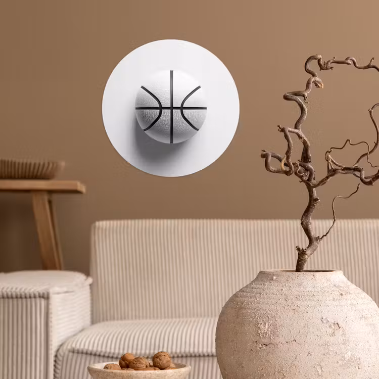 Basketbal - Wit - Schaduw - Lijnen Wandcirkel behangsticker klein -sfeer1