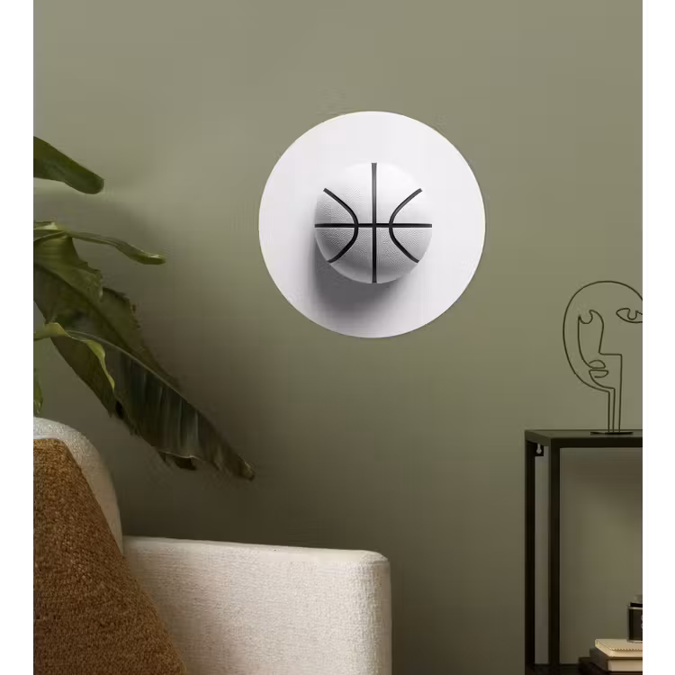 Basketbal - Wit - Schaduw - Lijnen Wandcirkel behangsticker klein -sfeer2