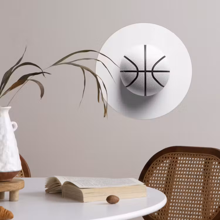Basketbal - Wit - Schaduw - Lijnen Wandcirkel behangsticker klein -sfeer3