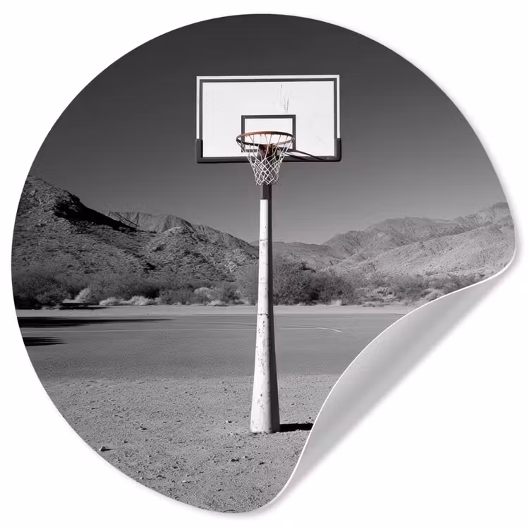 Basketbalpaal - Landschap - Zand - Wit Wandcirkel behangsticker klein -3d
