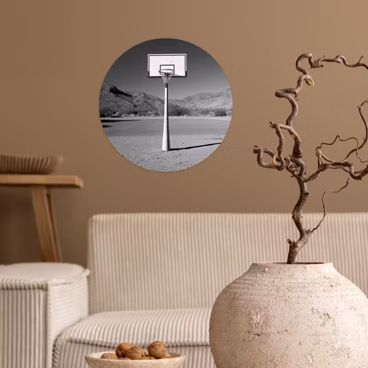 Basketbalpaal - Landschap - Zand - Wit Wandcirkel behangsticker klein -sfeer1