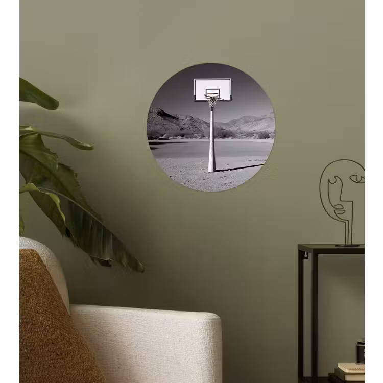 Basketbalpaal - Landschap - Zand - Wit Wandcirkel behangsticker klein -sfeer2
