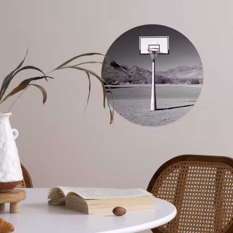 Basketbalpaal - Landschap - Zand - Wit Wandcirkel behangsticker klein -sfeer3