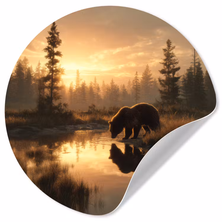 Beer - water - Bos - Ochtendlicht Wandcirkel behangsticker klein -3d