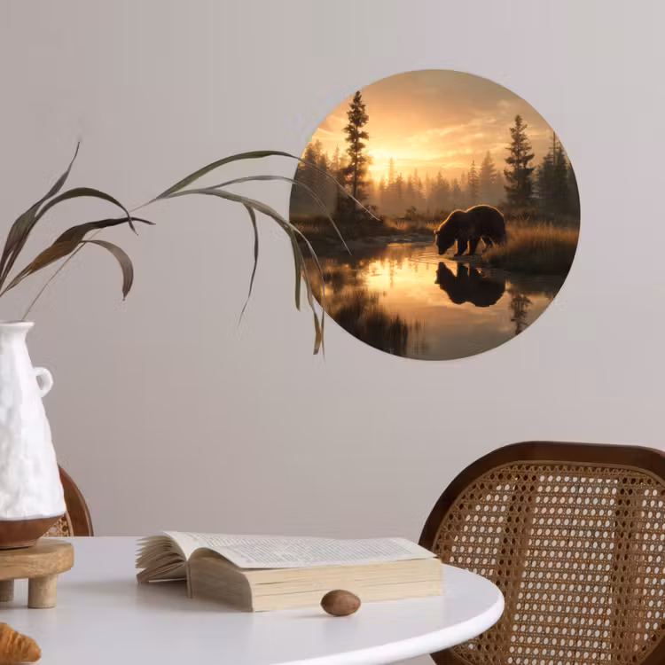 Beer - water - Bos - Ochtendlicht Wandcirkel behangsticker klein -sfeer3
