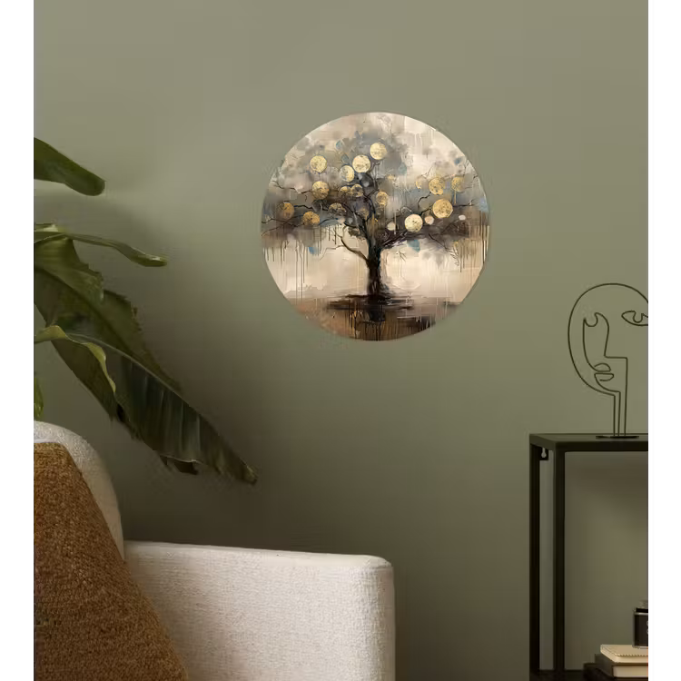 Beige - Abstract - Boom - Goud Wandcirkel behangsticker klein -sfeer2