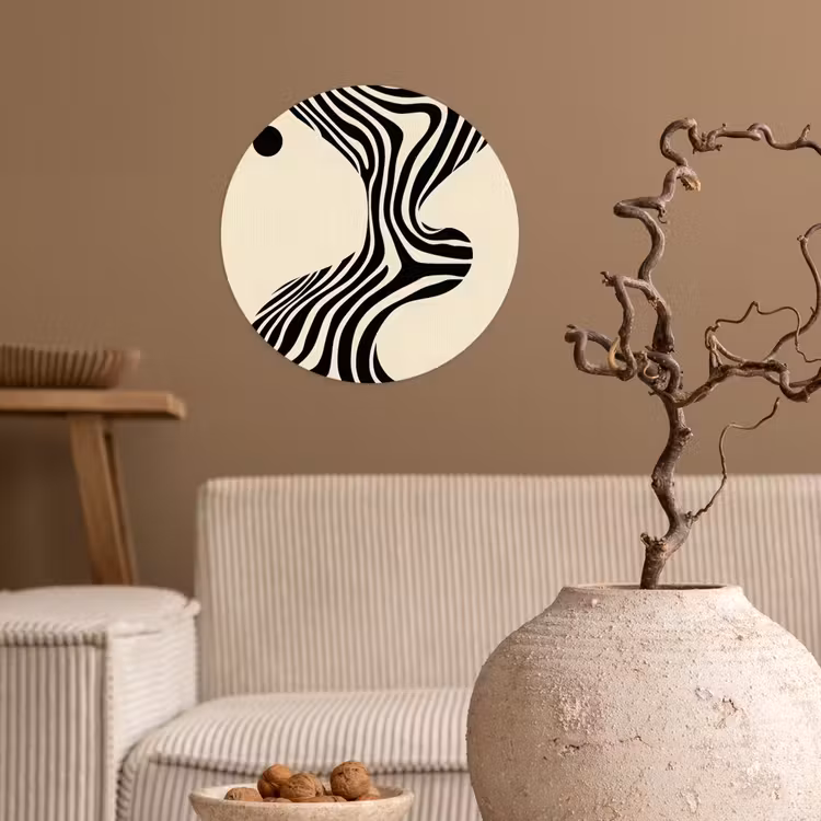 Beige - Lijnen - Golvend - Abstract Wandcirkel behangsticker klein -sfeer1