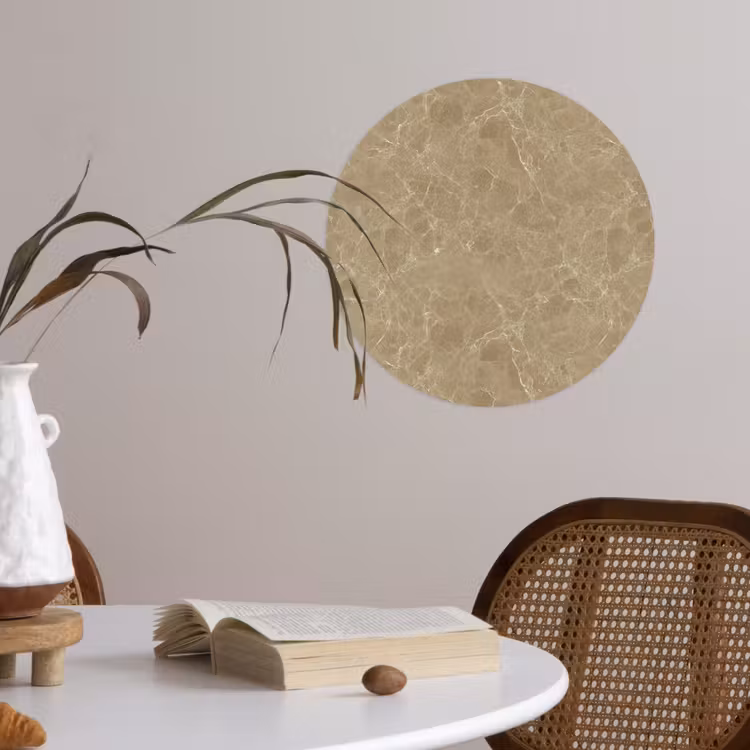Beige - Marmer - Witte aders Wandcirkel behangsticker klein 186 -sfeer3
