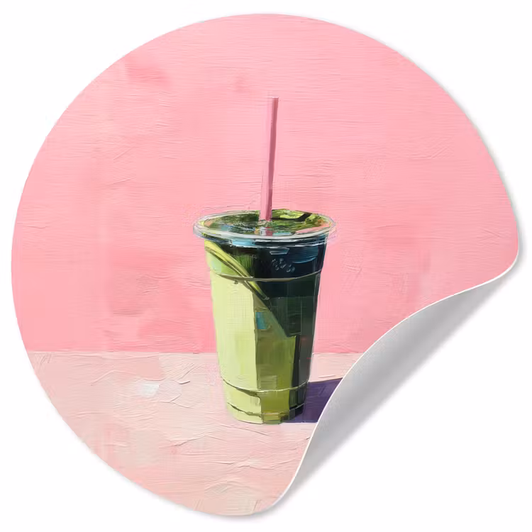 Beker - Rietje - Minimalistisch - Groen Wandcirkel behangsticker klein -3d