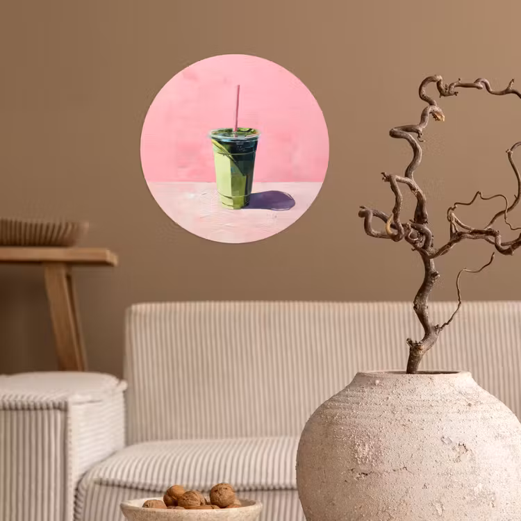 Beker - Rietje - Minimalistisch - Groen Wandcirkel behangsticker klein -sfeer1