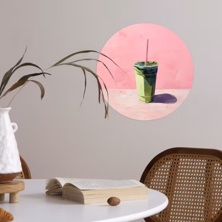 Beker - Rietje - Minimalistisch - Groen Wandcirkel behangsticker klein -sfeer3