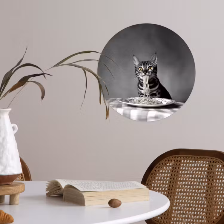 Bengaal - Kat - Tafelkleed - Zwart - Wit - Dier Wandcirkel behangsticker klein -sfeer3