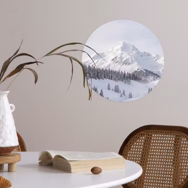 Berg - Sneeuw - Winter - Natuur - Wit Wandcirkel behangsticker klein -sfeer3