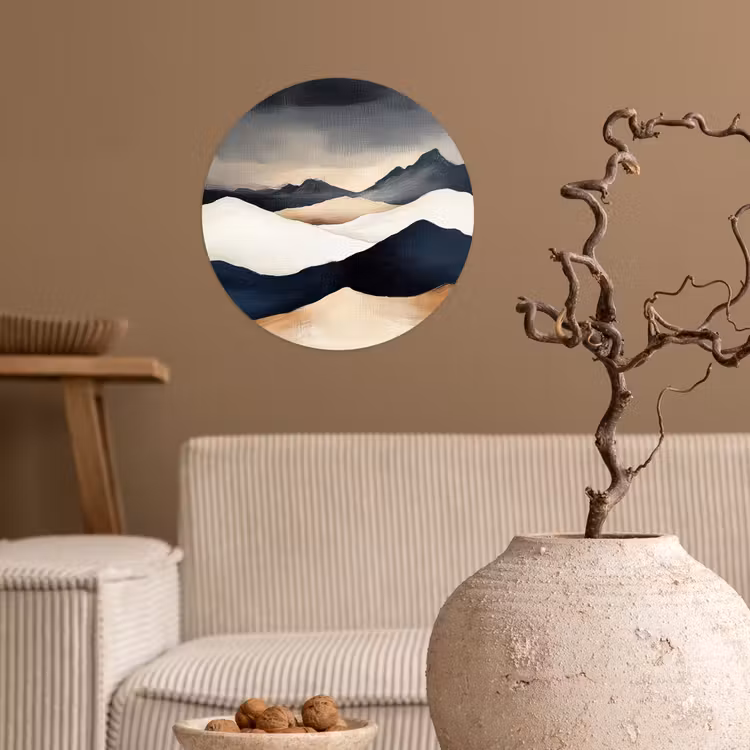Bergen - Donkerblauw - Landschap Wandcirkel behangsticker klein -sfeer1