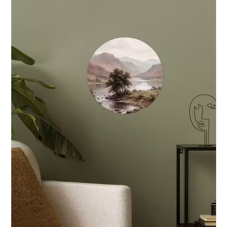 Berglandschap - Meer - Bergen - Vallei - Klassiek Wandcirkel behangsticker klein -sfeer2
