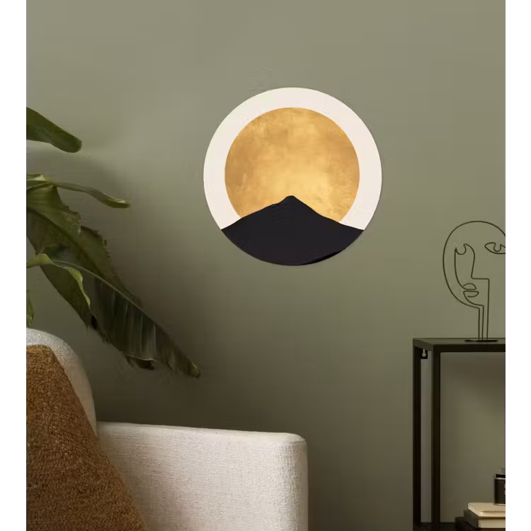 Bergsilhouetten - Gouden cirkel - Beige Wandcirkel behangsticker klein -sfeer2