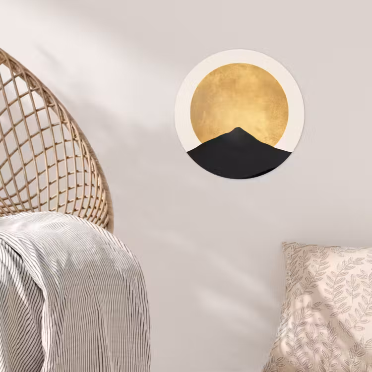 Bergsilhouetten - Gouden cirkel - Beige Wandcirkel behangsticker klein -sfeer4