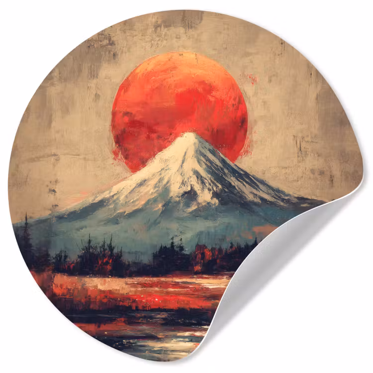 Bergtop - Sneeuw - Zon Wandcirkel behangsticker klein -3d