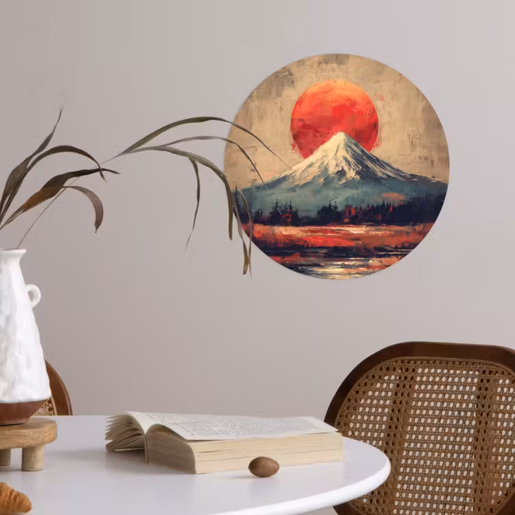 Bergtop - Sneeuw - Zon Wandcirkel behangsticker klein -sfeer3