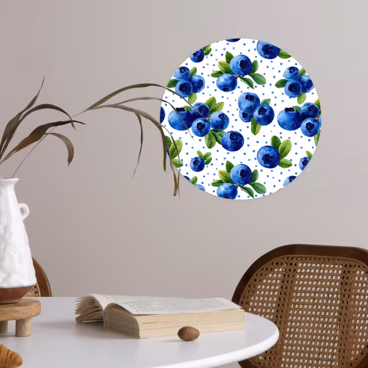 Bessen - Patroon - Blauw Wandcirkel behangsticker klein 186 -sfeer3