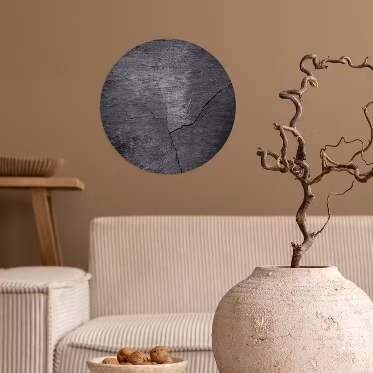 Beton - Zwart - Scheur Wandcirkel behangsticker klein -sfeer1