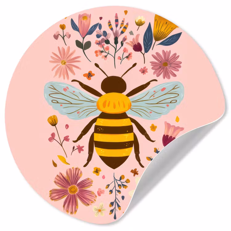 Bij - Geel - Bloemen - Kleurrijk Wandcirkel behangsticker klein -3d