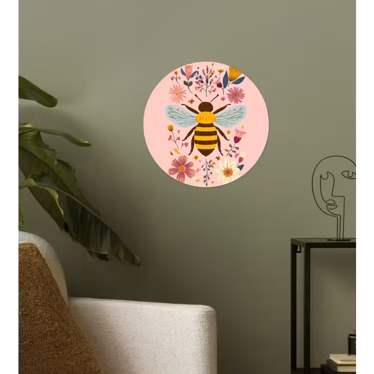 Bij - Geel - Bloemen - Kleurrijk Wandcirkel behangsticker klein -sfeer2