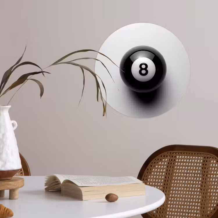 Biljartbal - Getal - Acht - Wit Wandcirkel behangsticker klein -sfeer3