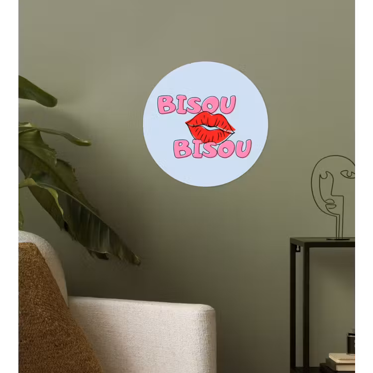 Bisou - Blauw - Roze - Lippen Wandcirkel behangsticker klein -sfeer2