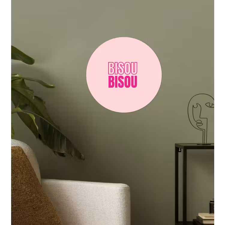 Bisou - Roze - Minimalistisch Wandcirkel behangsticker klein -sfeer2