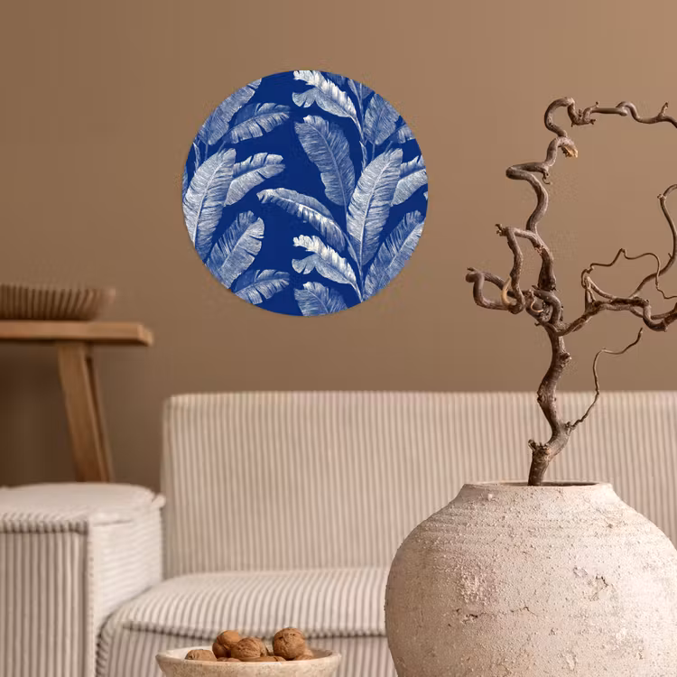 Blad - Palm - Blauw Wandcirkel behangsticker klein 186 -sfeer1