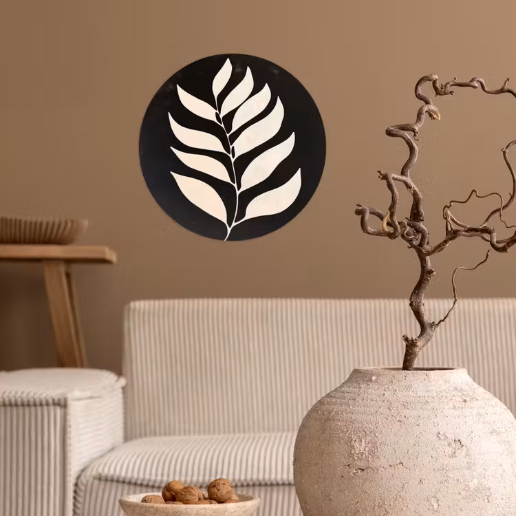 Blad - Wit - Minimalistisch Wandcirkel behangsticker klein -sfeer1