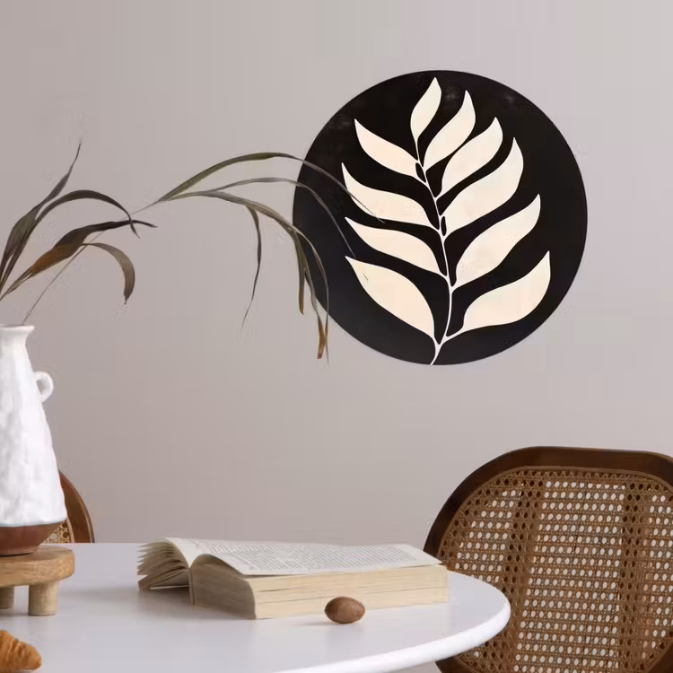 Blad - Wit - Minimalistisch Wandcirkel behangsticker klein -sfeer3
